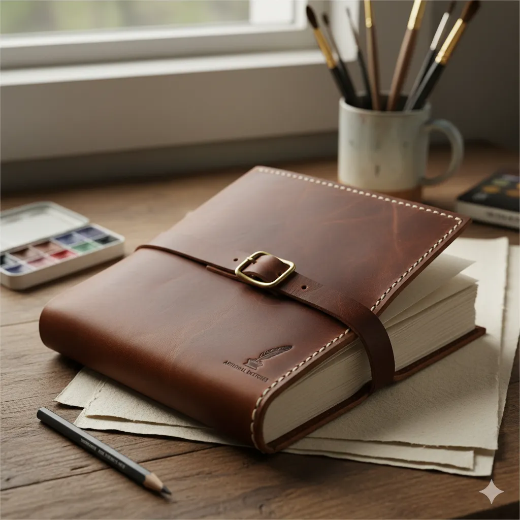 Premium leather-bound sketchbook with quality paper